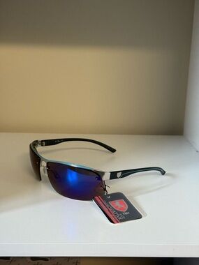 Men's Mirrored Blue Lens Rimless Sunglasses